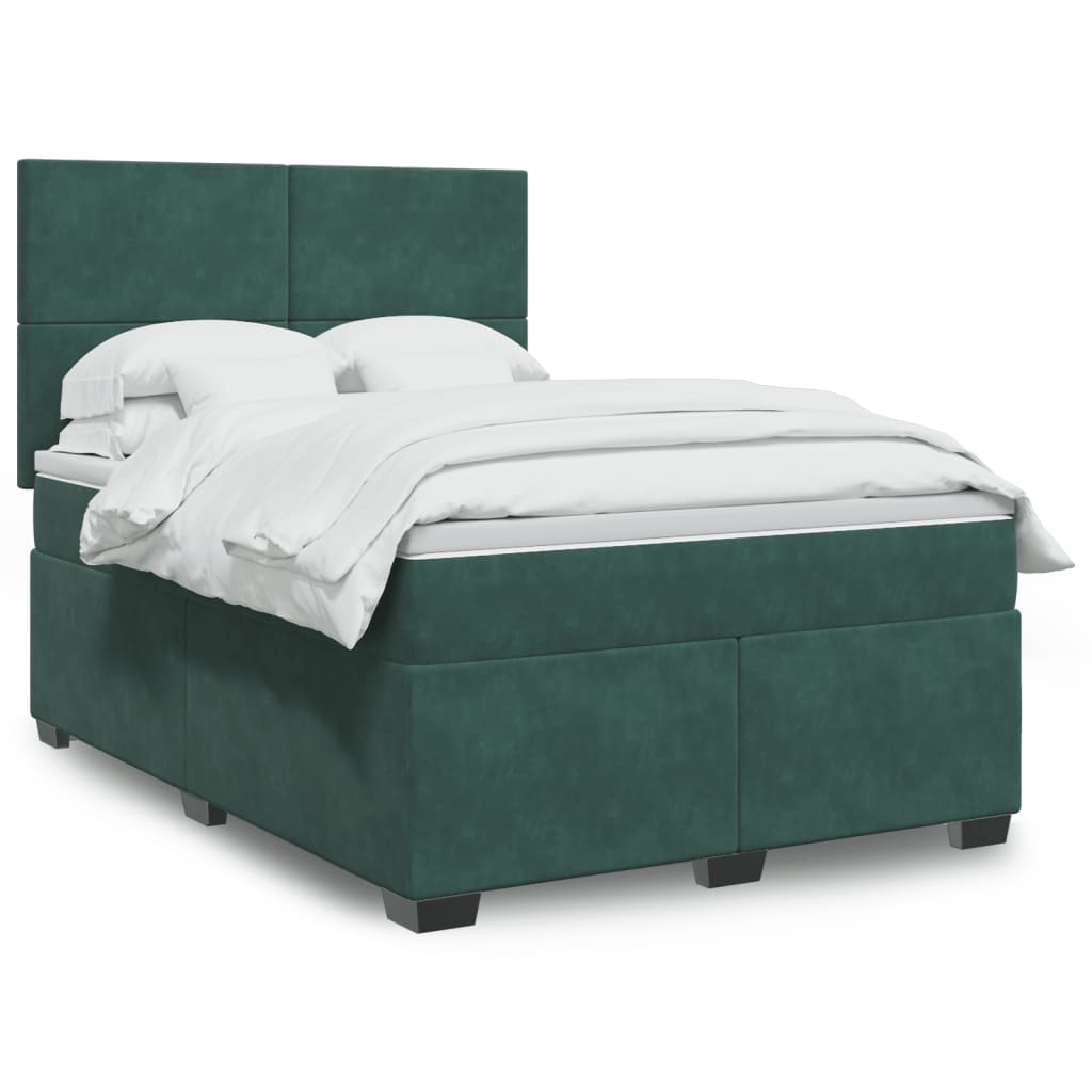 vidaXL Box Spring Bed with Mattress Dark Green 140x190 cm Velvet