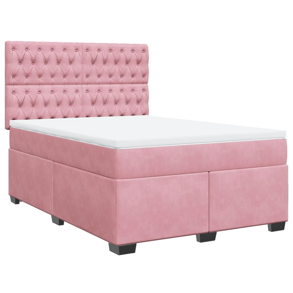 vidaXL Box Spring Bed with Mattress Pink 140x190 cm Velvet