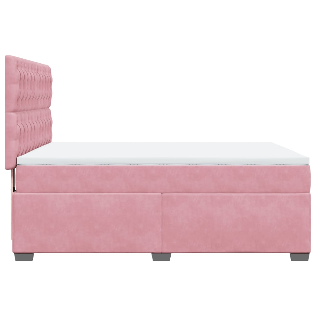 vidaXL Box Spring Bed with Mattress Pink 140x190 cm Velvet