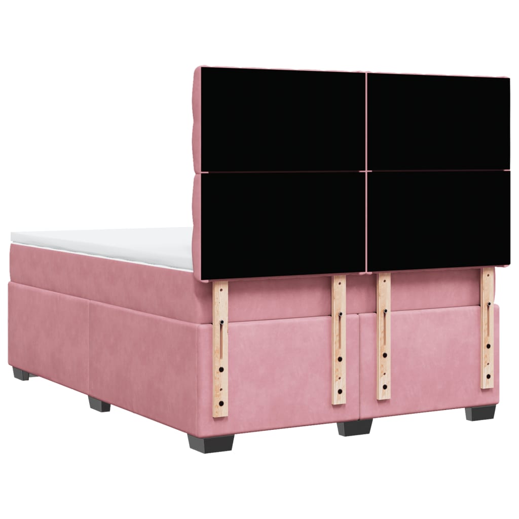 vidaXL Box Spring Bed with Mattress Pink 140x190 cm Velvet