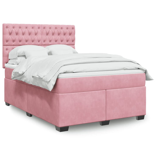 vidaXL Box Spring Bed with Mattress Pink 140x190 cm Velvet