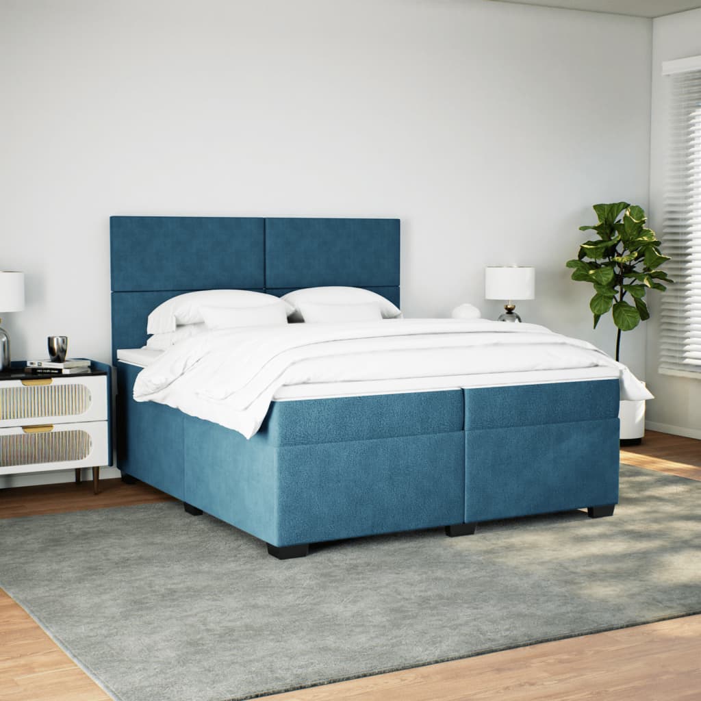 vidaXL Box Spring Bed with Mattress Blue 200x200 cm Velvet