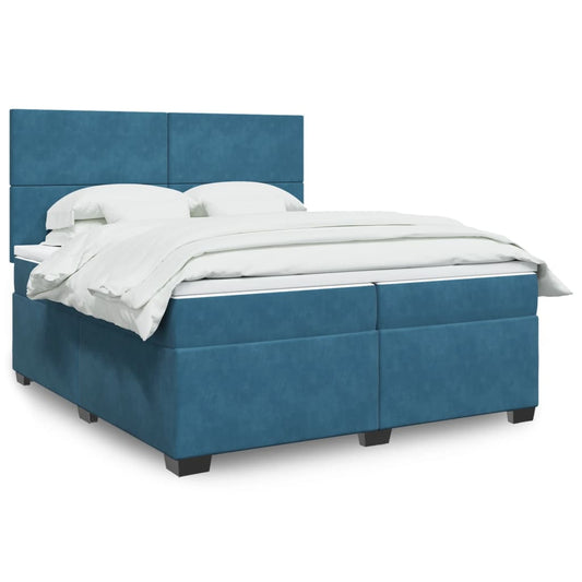 vidaXL Box Spring Bed with Mattress Blue 200x200 cm Velvet