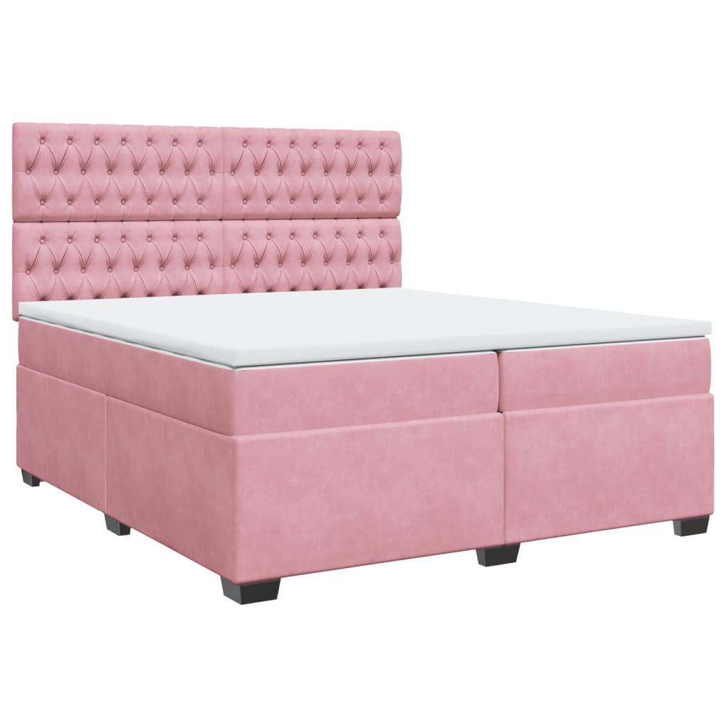 vidaXL Box Spring Bed with Mattress Pink 200x200 cm Velvet