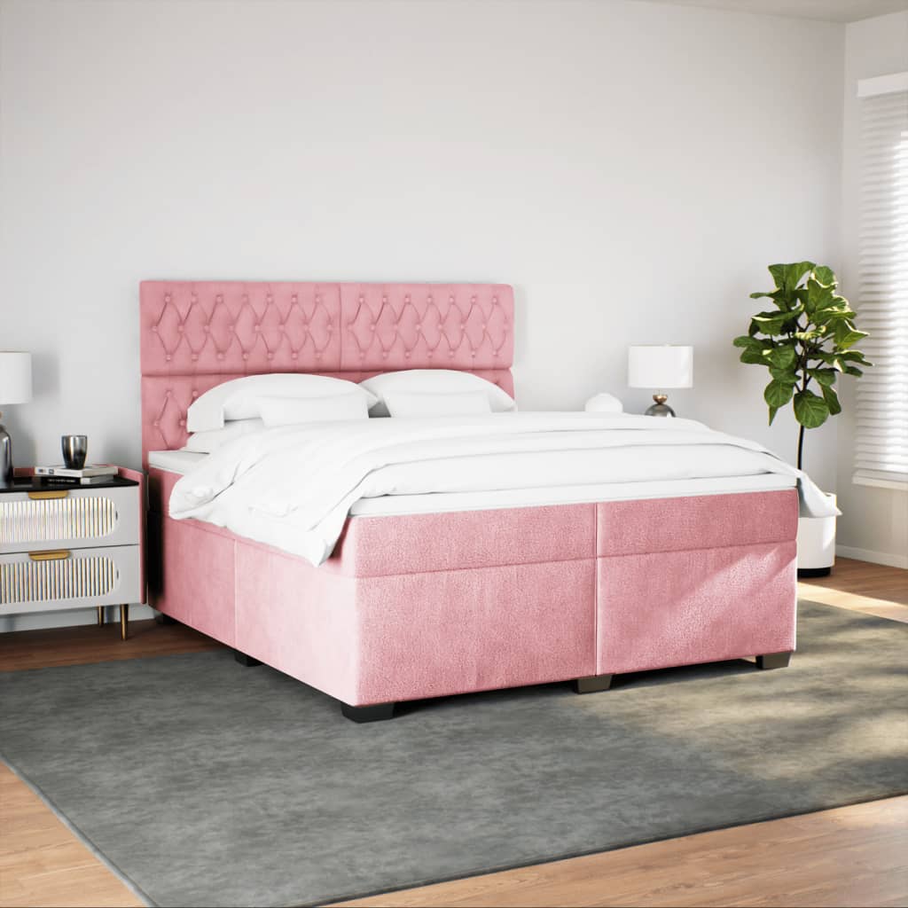 vidaXL Box Spring Bed with Mattress Pink 200x200 cm Velvet