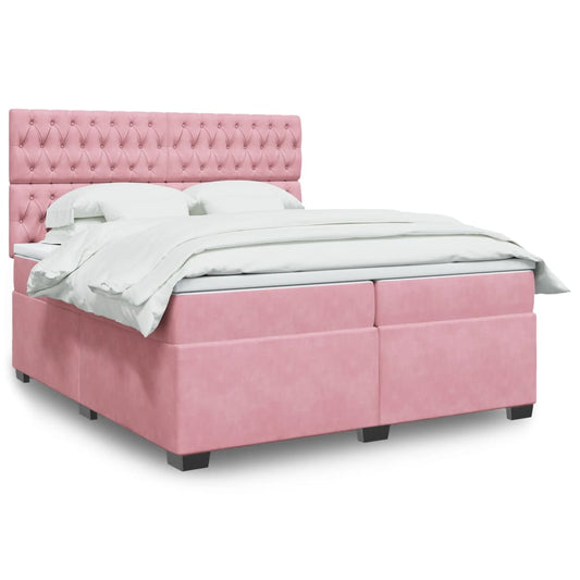 vidaXL Box Spring Bed with Mattress Pink 200x200 cm Velvet