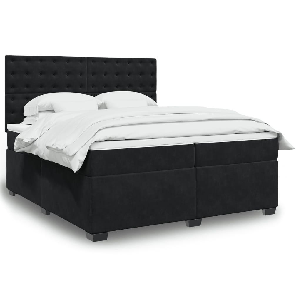 vidaXL Box Spring Bed with Mattress Black 200x200 cm Velvet