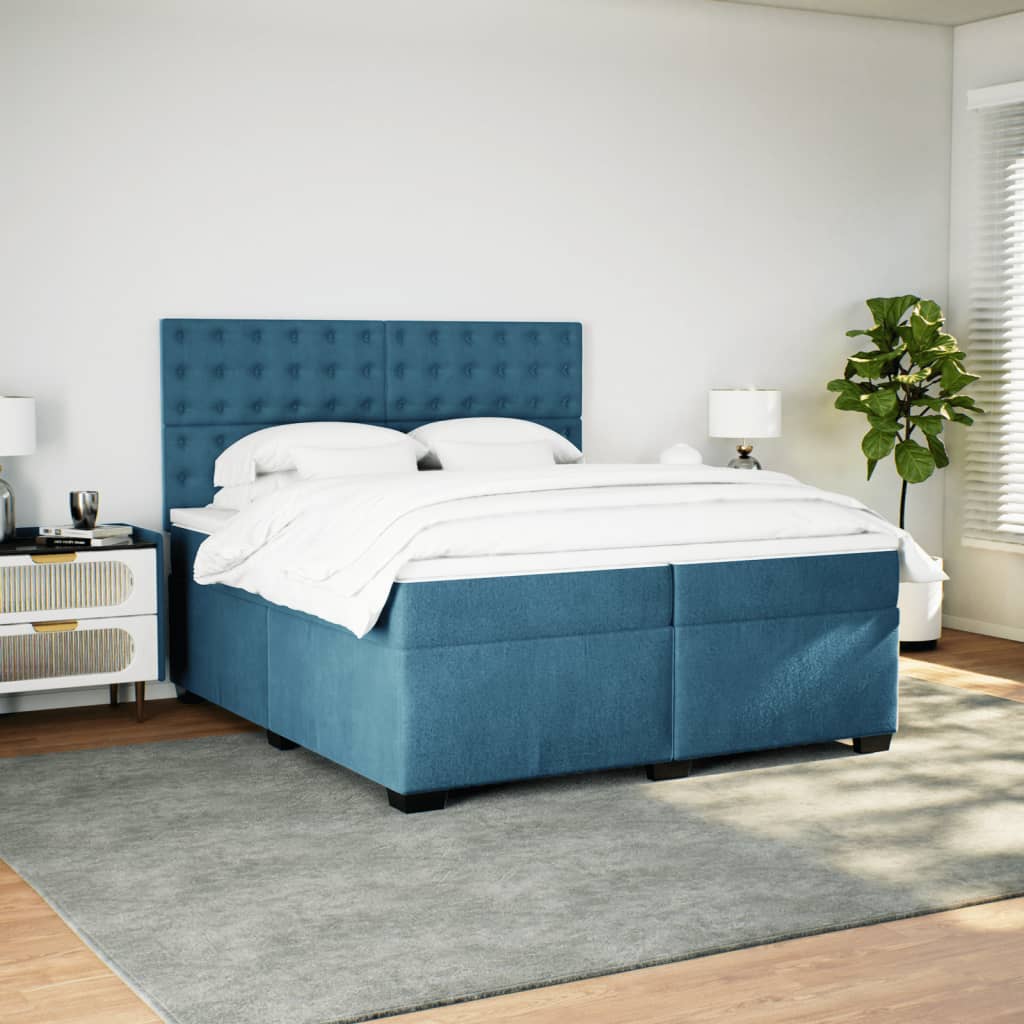 vidaXL Box Spring Bed with Mattress Blue 200x200 cm Velvet