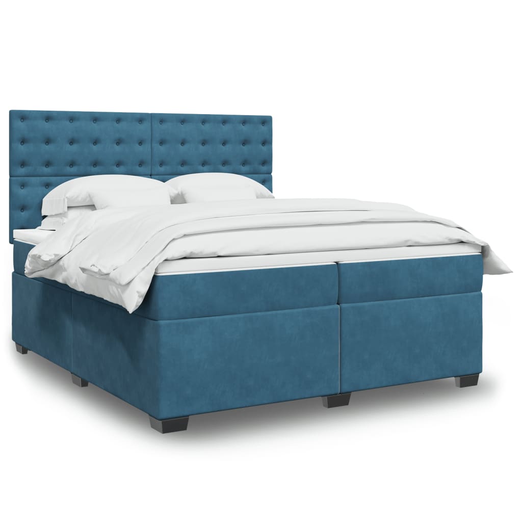 vidaXL Box Spring Bed with Mattress Blue 200x200 cm Velvet