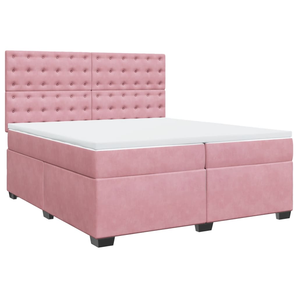 vidaXL Box Spring Bed with Mattress Pink 200x200 cm Velvet