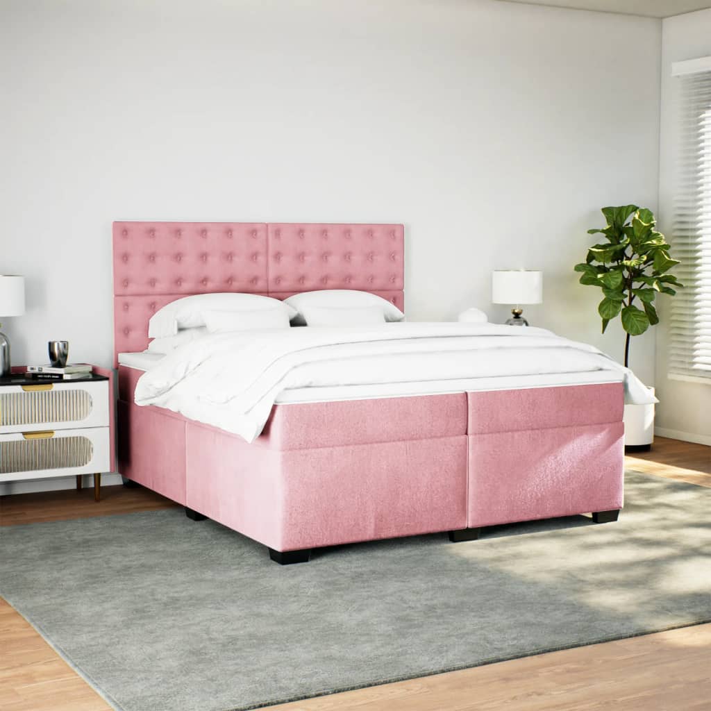 vidaXL Box Spring Bed with Mattress Pink 200x200 cm Velvet