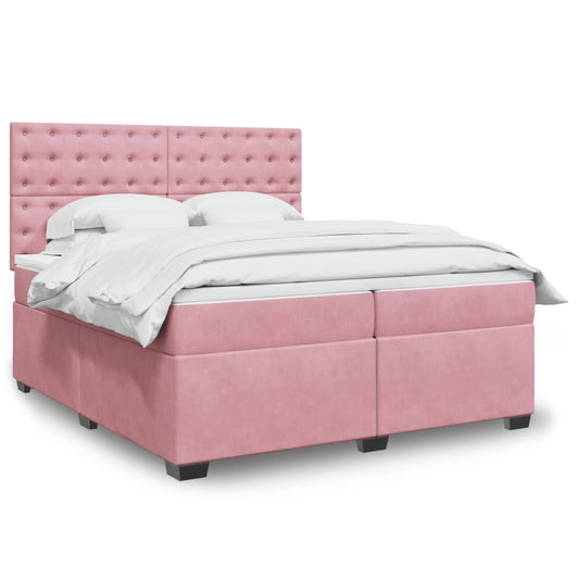 vidaXL Box Spring Bed with Mattress Pink 200x200 cm Velvet