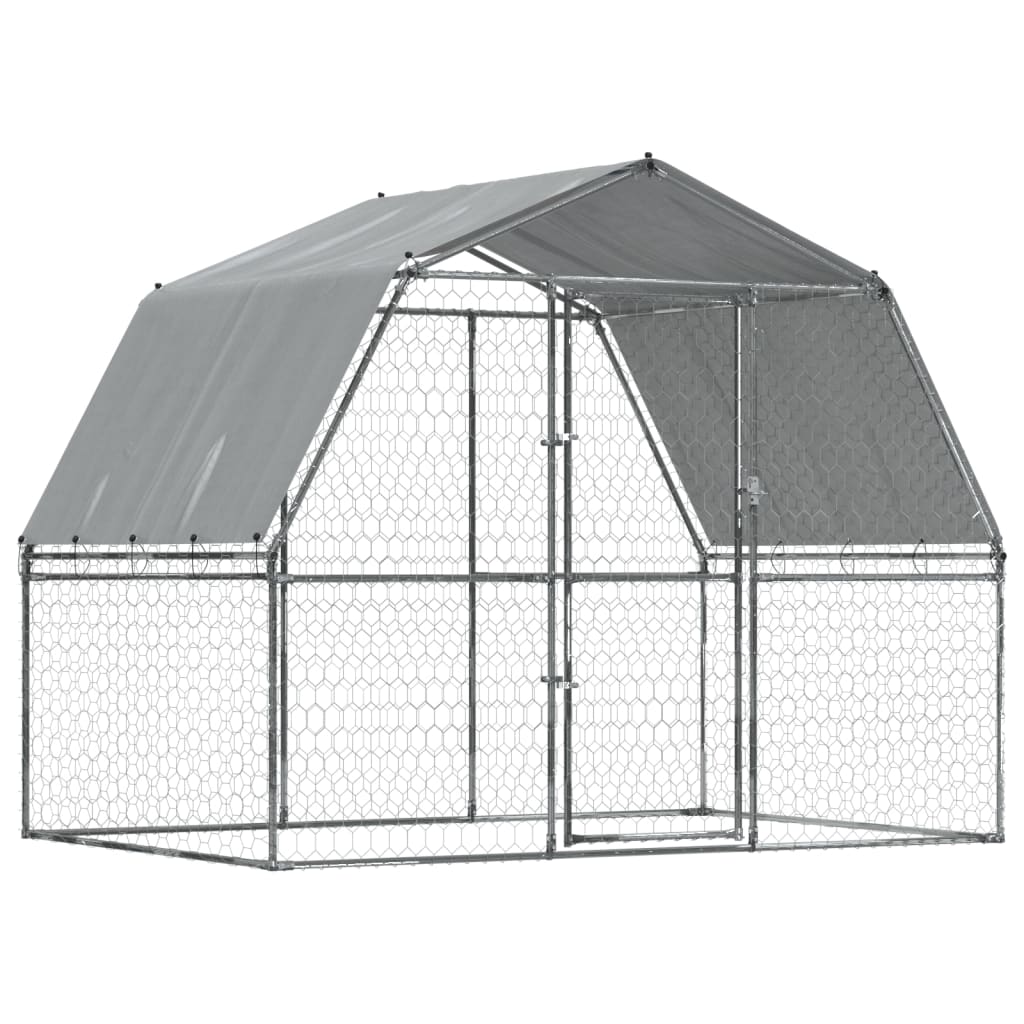 vidaXL Dog Cage with Roof and Door Silver Galvanised Steel