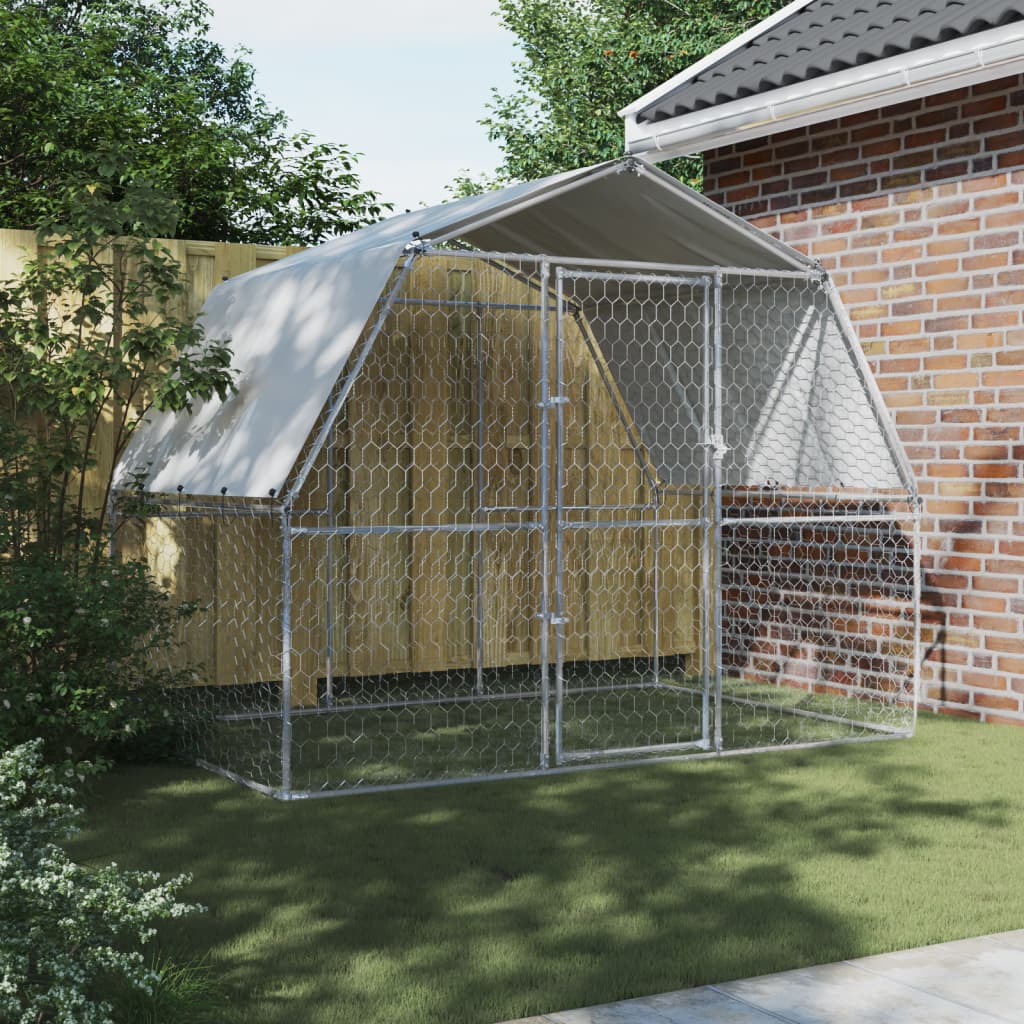 vidaXL Dog Cage with Roof and Door Silver Galvanised Steel