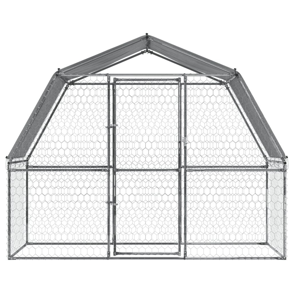 vidaXL Dog Cage with Roof and Door Silver Galvanised Steel