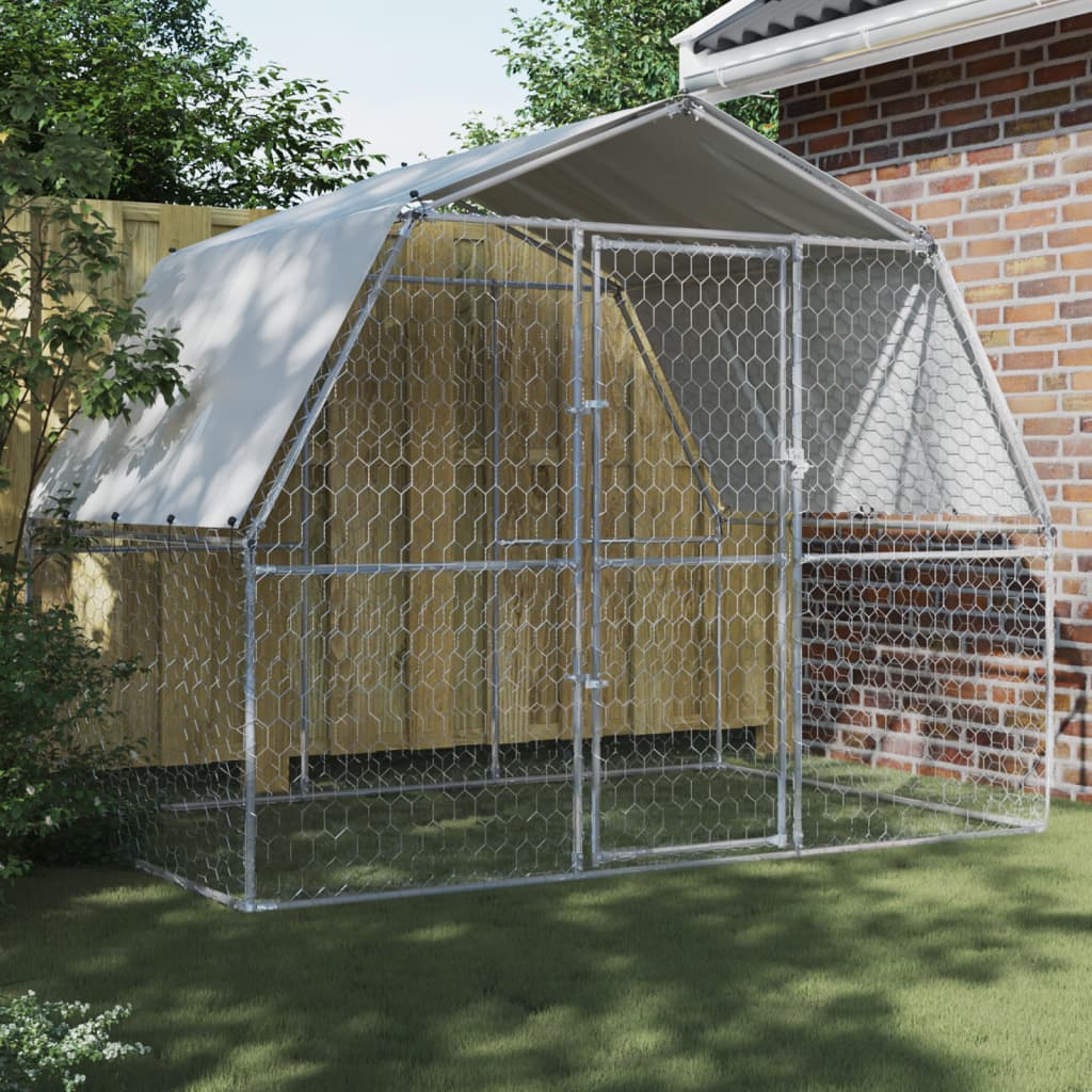 vidaXL Dog Cage with Roof and Door Silver Galvanised Steel