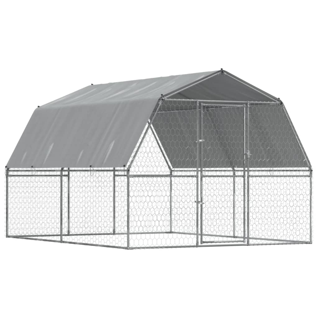 vidaXL Dog Cage with Roof and Door Silver Galvanised Steel