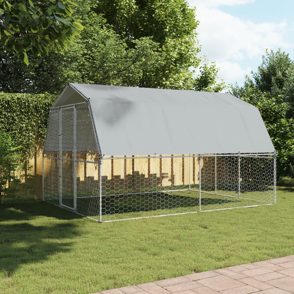 vidaXL Dog Cage with Roof and Door Silver Galvanised Steel