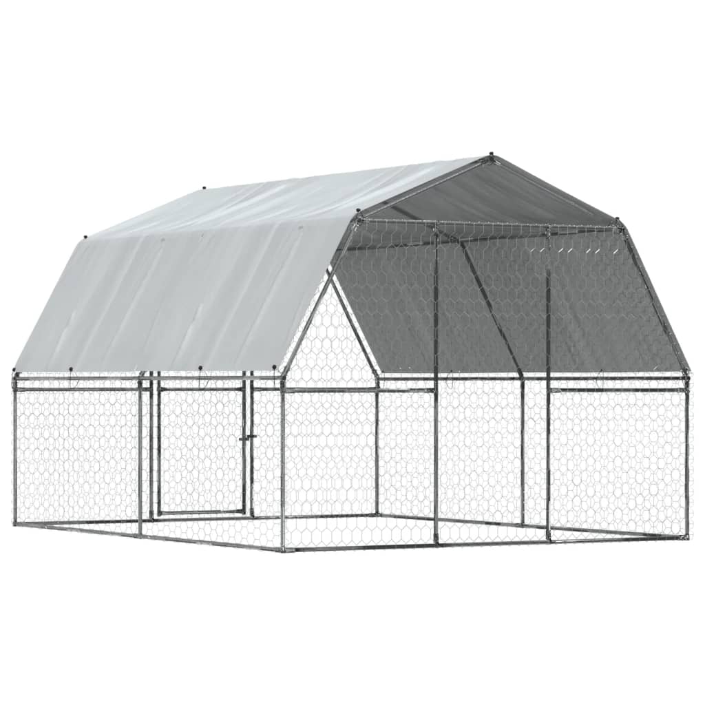 vidaXL Dog Cage with Roof and Door Silver Galvanised Steel