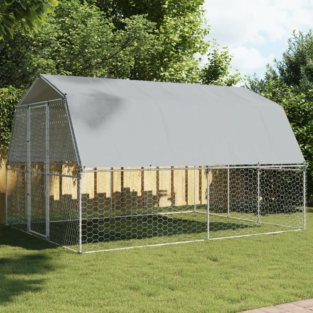 vidaXL Dog Cage with Roof and Door Silver Galvanised Steel