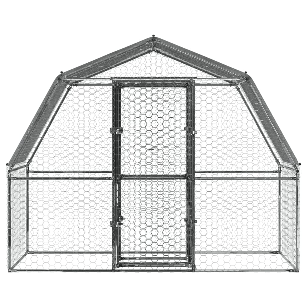 Chicken Cage with Roof and Door Silver Galvanised Steel