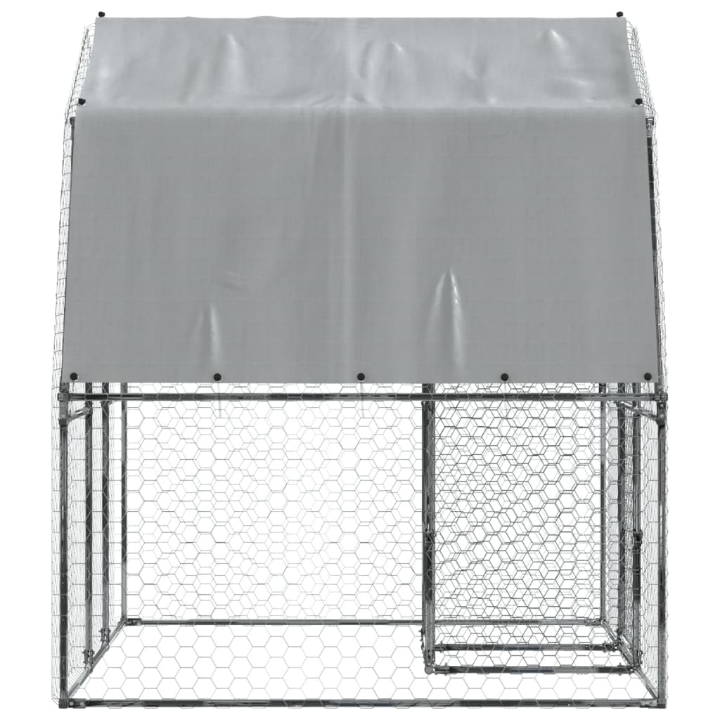 Chicken Cage with Roof and Door Silver Galvanised Steel