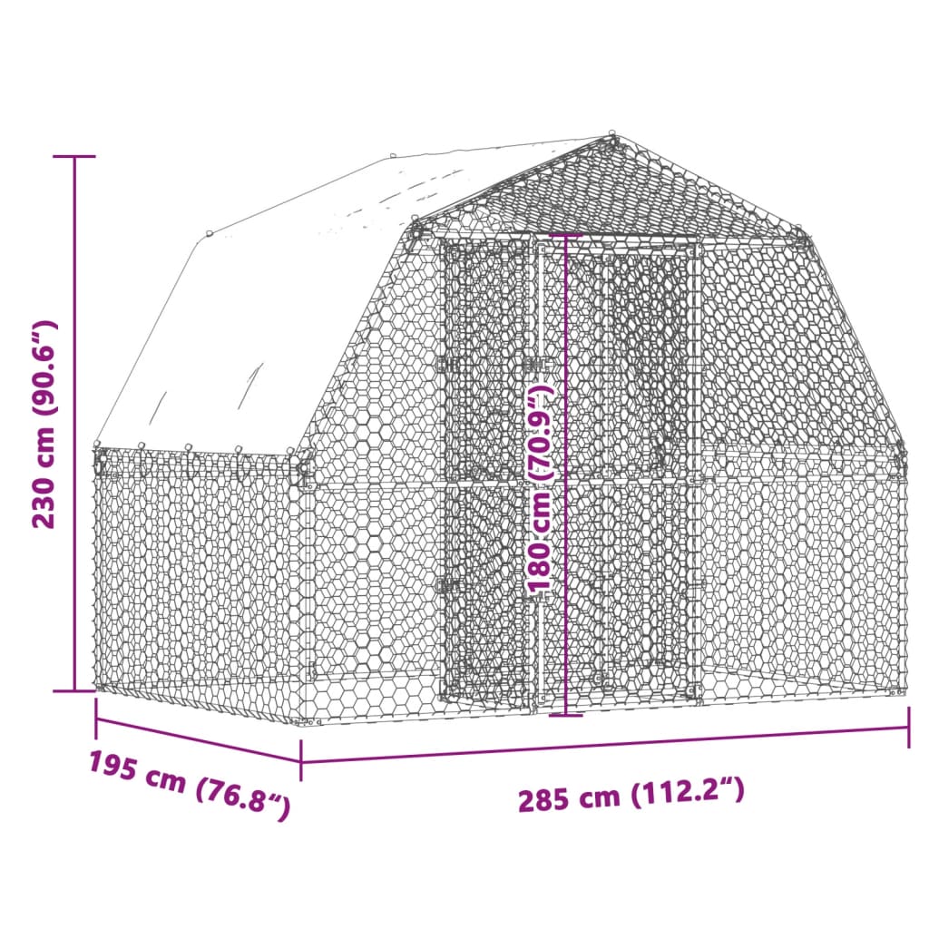 Chicken Cage with Roof and Door Silver Galvanised Steel