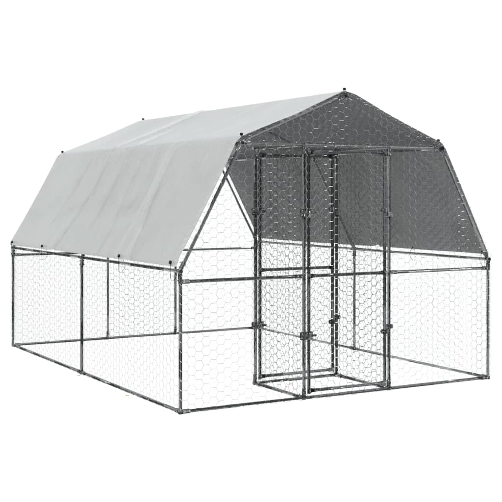 vidaXL Chicken Cage with Roof and Door Silver Galvanised Steel