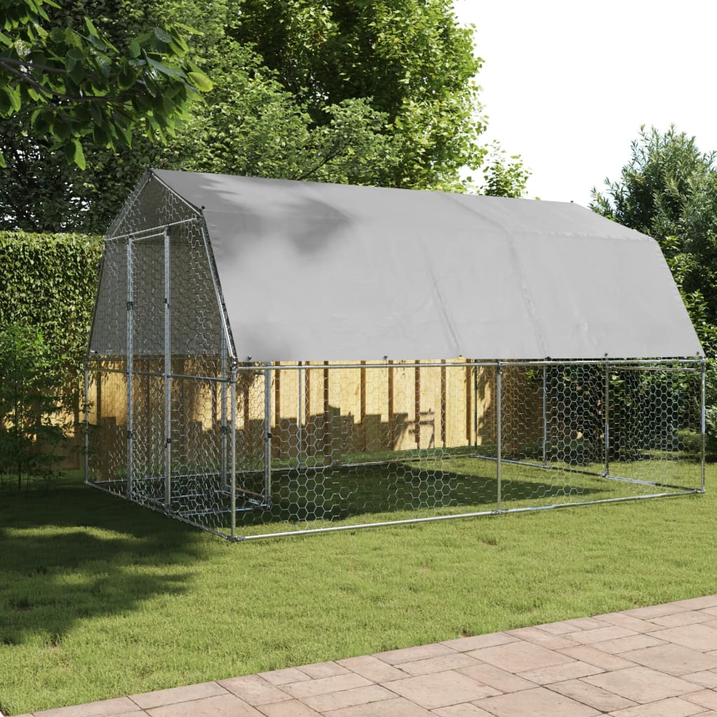 vidaXL Chicken Cage with Roof and Door Silver Galvanised Steel