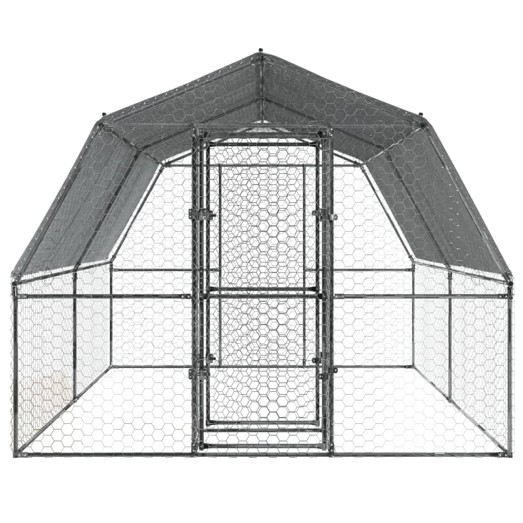 vidaXL Chicken Cage with Roof and Door Silver Galvanised Steel