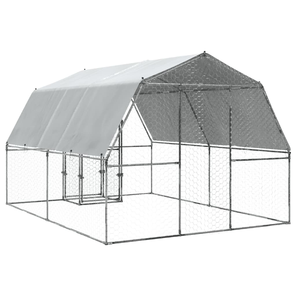 vidaXL Chicken Cage with Roof and Door Silver Galvanised Steel