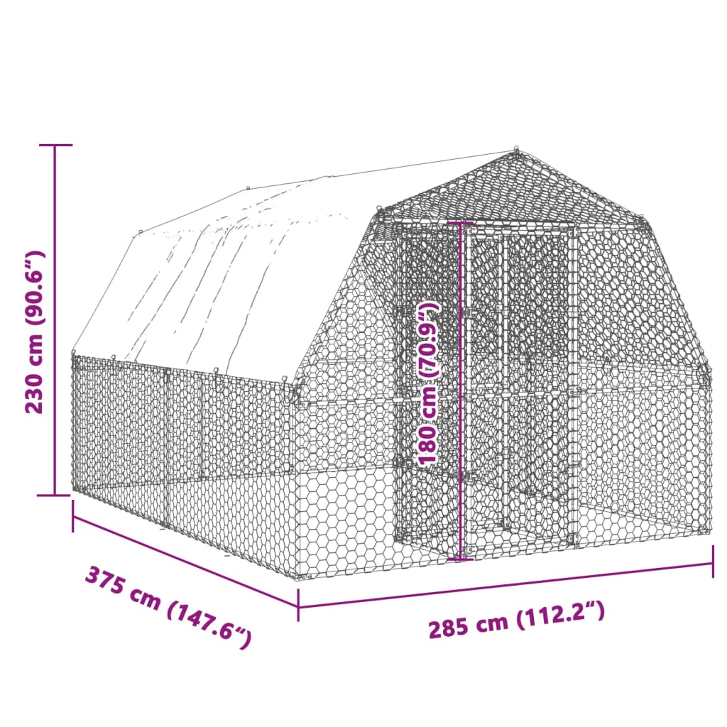 vidaXL Chicken Cage with Roof and Door Silver Galvanised Steel