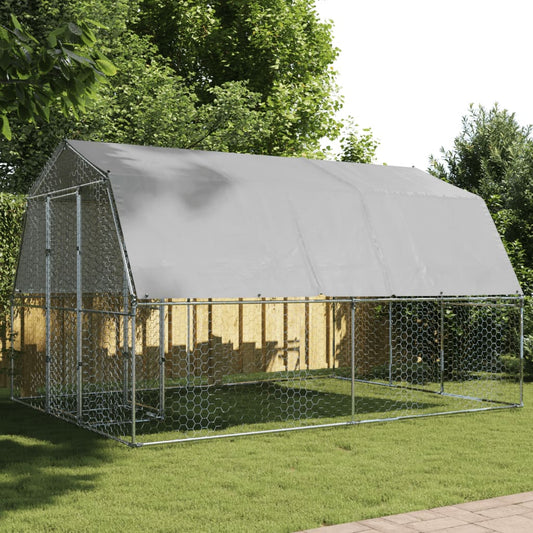 vidaXL Chicken Cage with Roof and Door Silver Galvanised Steel