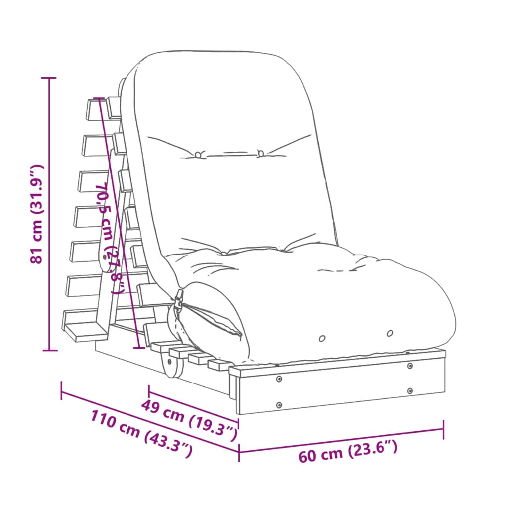 Futon Sofa Bed with Mattress 60x206x11 cm Solid Wood Pine