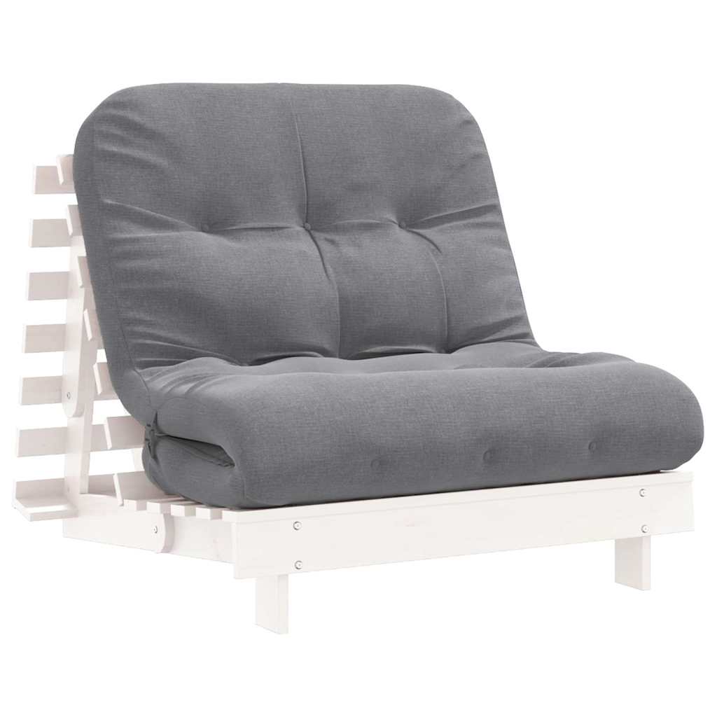Futon Sofa Bed with Mattress White 80x206x11 cm Solid Wood Pine