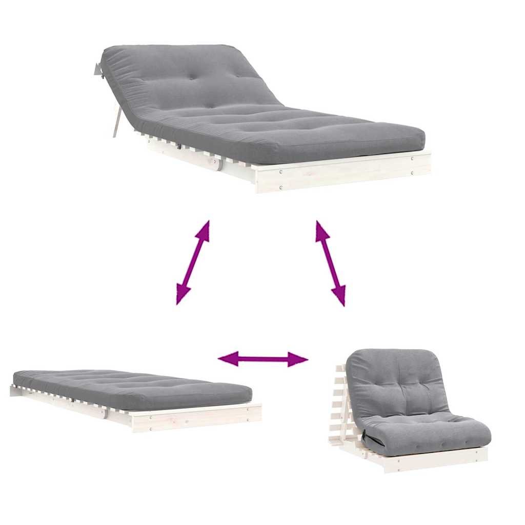 Futon Sofa Bed with Mattress White 80x206x11 cm Solid Wood Pine