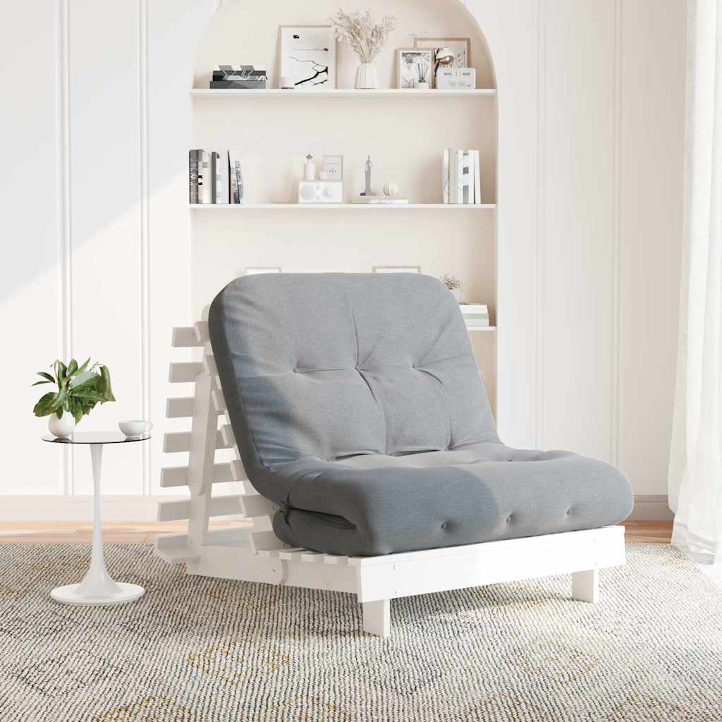 Futon Sofa Bed with Mattress White 80x206x11 cm Solid Wood Pine