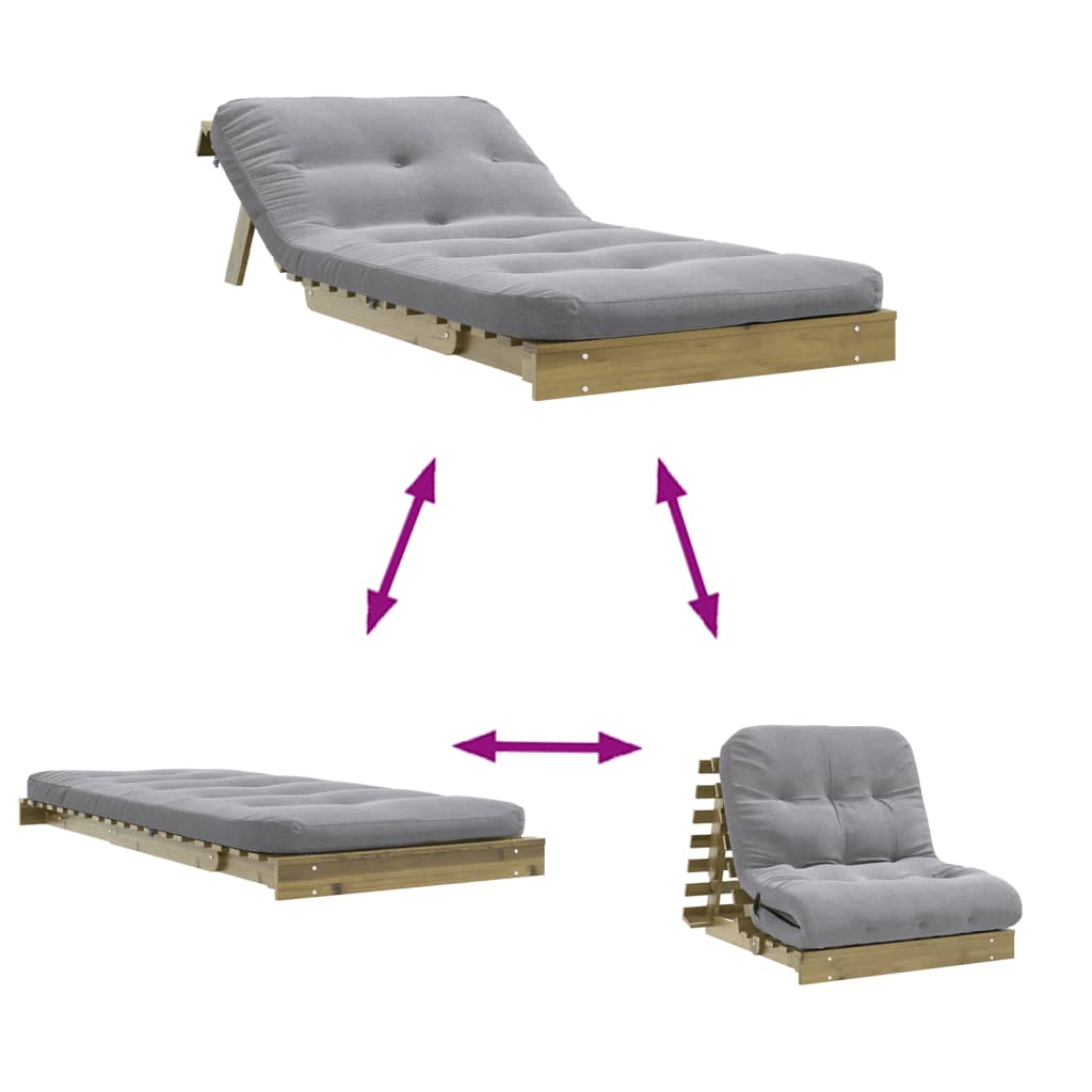 Futon Sofa Bed with Mattress 80x206x11 cm Impregnated Wood Pine