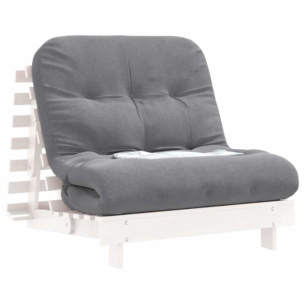 Futon Sofa Bed with Mattress White 90x206x11 cm Solid Wood Pine