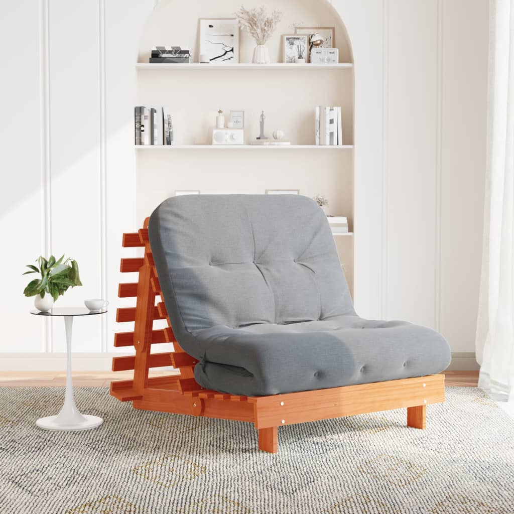 Futon Sofa Bed with Mattress Wax Brown 90x206x11 cm Solid Wood Pine