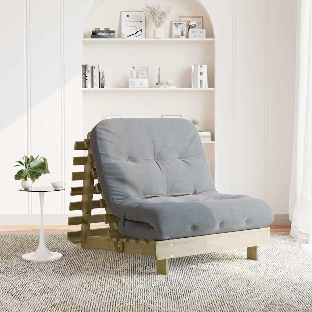 Futon Sofa Bed with Mattress 90x206x11 cm Impregnated Wood Pine