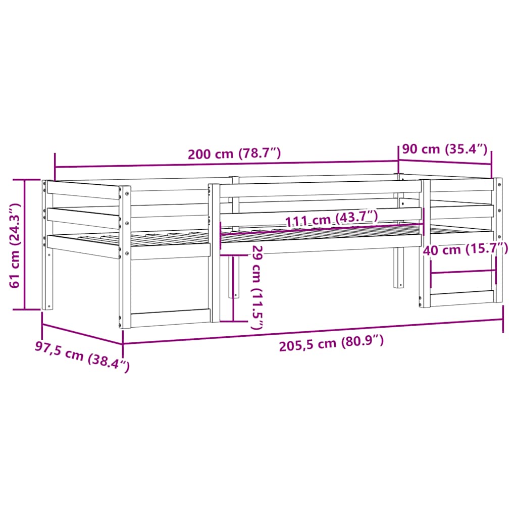 Kids' Bed Frame without Mattress Wax Brown 90x200 cm