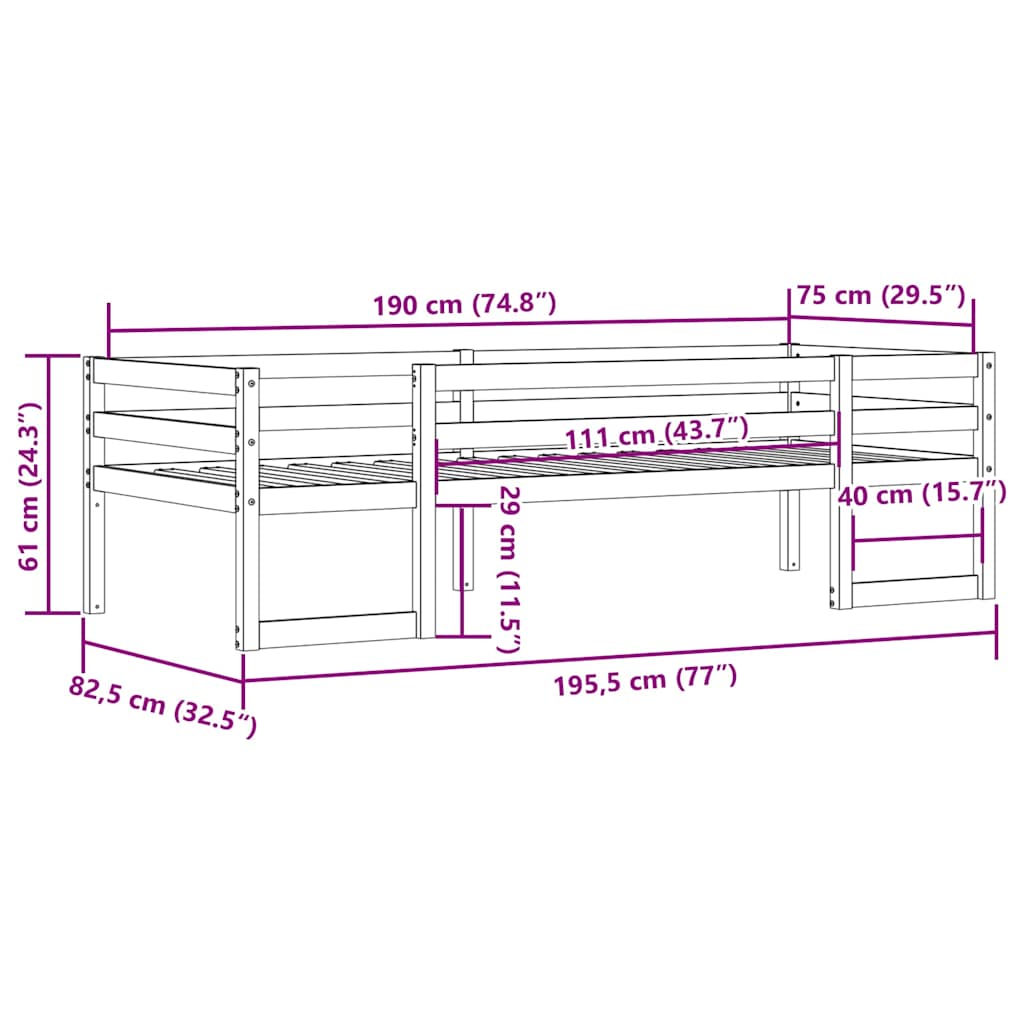 Kids' Bed Frame without Mattress White 75x190 cm Small Single Solid Wood Pine