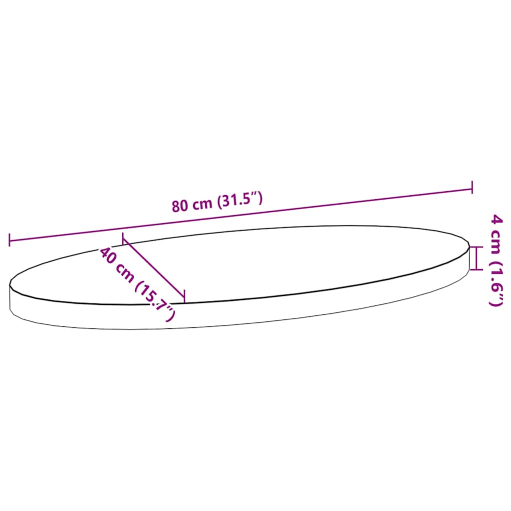 vidaXL Table Top 80x40x4 cm Solid Wood Oak Oval