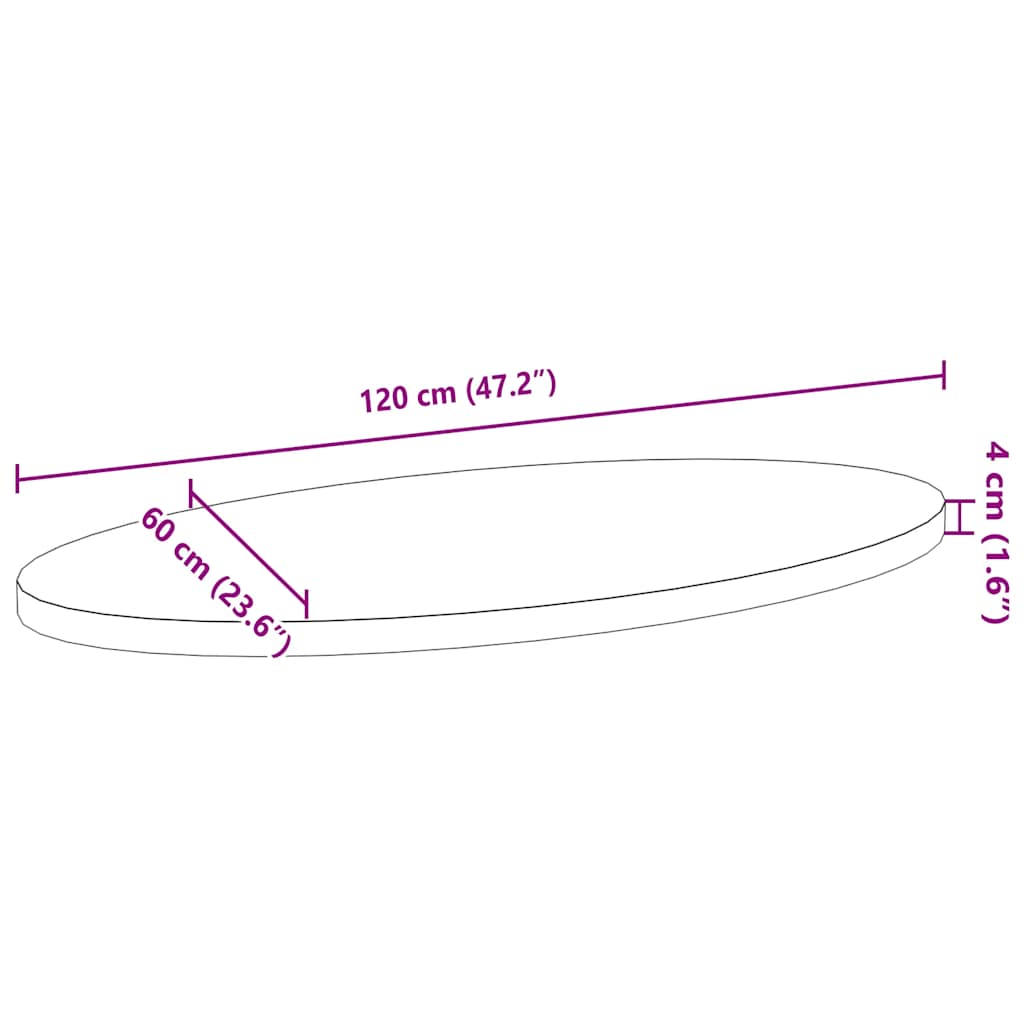 vidaXL Table Top 120x60x4 cm Solid Wood Oak Oval