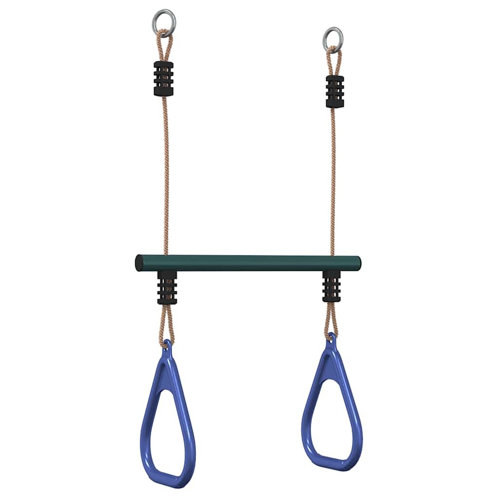 Trapeze Bar with Gym Rings for Kids Blue and Dark Green Steel