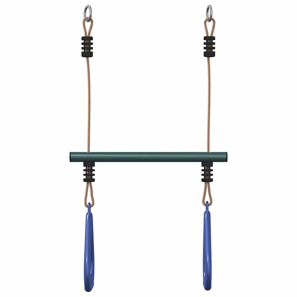 Trapeze Bar with Gym Rings for Kids Blue and Dark Green Steel