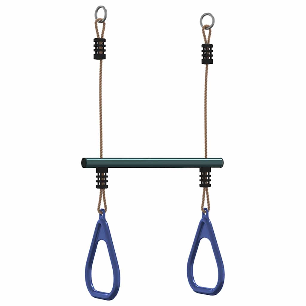 Trapeze Bar with Gym Rings for Kids Blue and Dark Green Steel