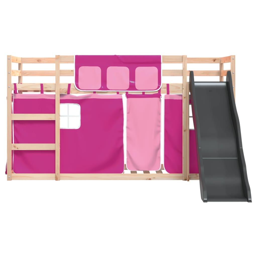 vidaXL Bunk Bed without Mattress with Slide and Curtains Pink 90x200 cm