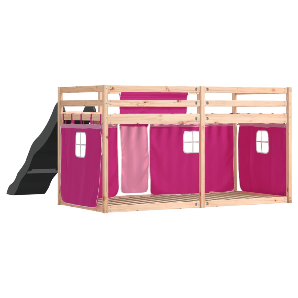 vidaXL Bunk Bed without Mattress with Slide and Curtains Pink 90x200 cm